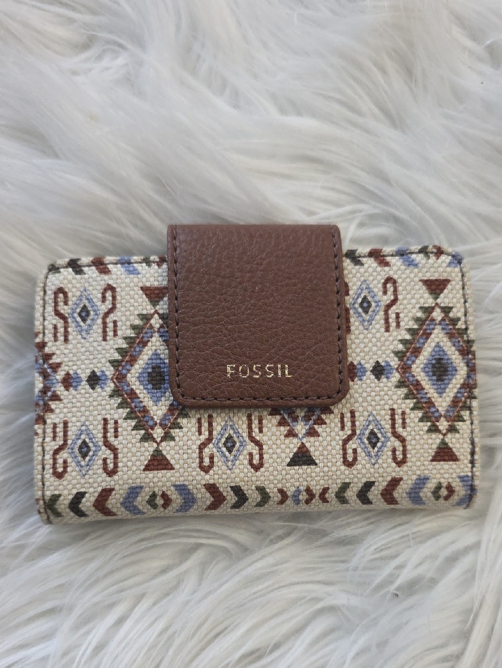 Fossil Brown and Cream Patterned Canvas Wallet